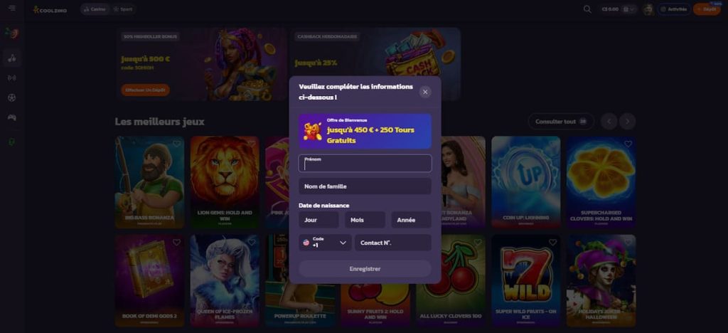Coolzino Casino enregistrement