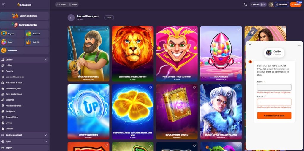 Coolzino Casino live chat