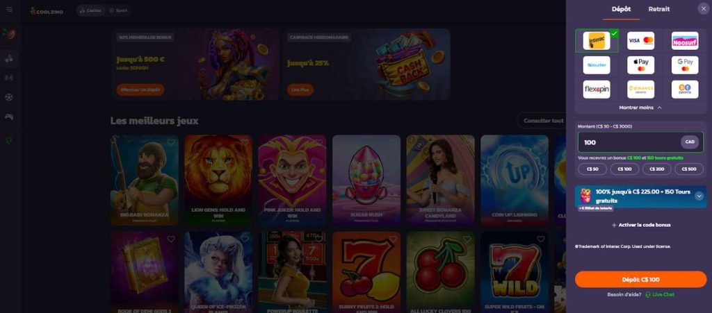 Coolzino Casino moyens paiement